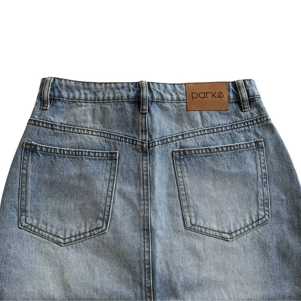 NWT PARKE Button Down Medium-Light Wash Midi Maxi Denim Skirt Size L